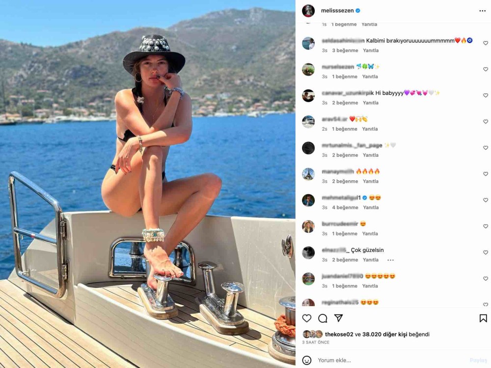 melis sezen in bikinili tekne paylasimi begeni topladi kalbimi birakiyorum